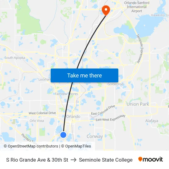 S Rio Grande Ave & 30th St to Seminole State College map