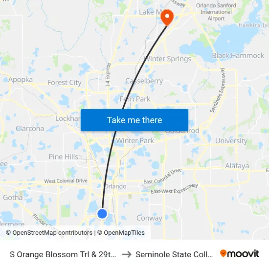 S Orange Blossom Trl & 29th St to Seminole State College map