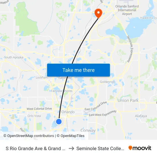 S Rio Grande Ave & Grand St to Seminole State College map