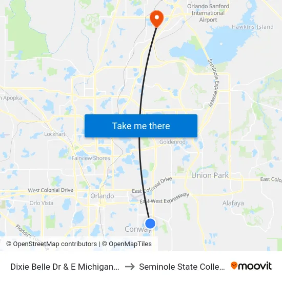 Dixie Belle Dr & E Michigan St to Seminole State College map