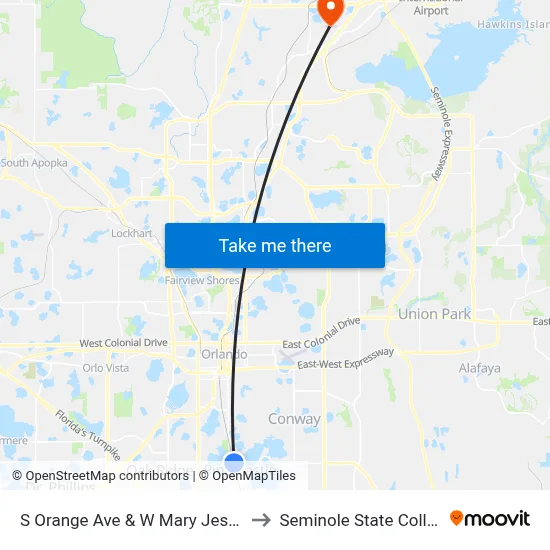 S Orange Ave & W Mary Jess Rd to Seminole State College map