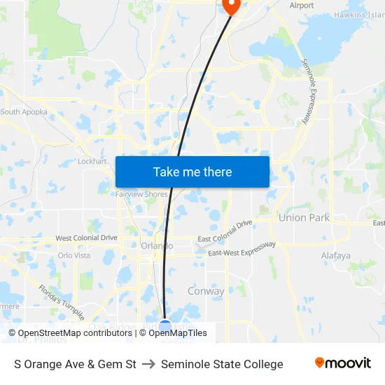 S Orange Ave & Gem St to Seminole State College map