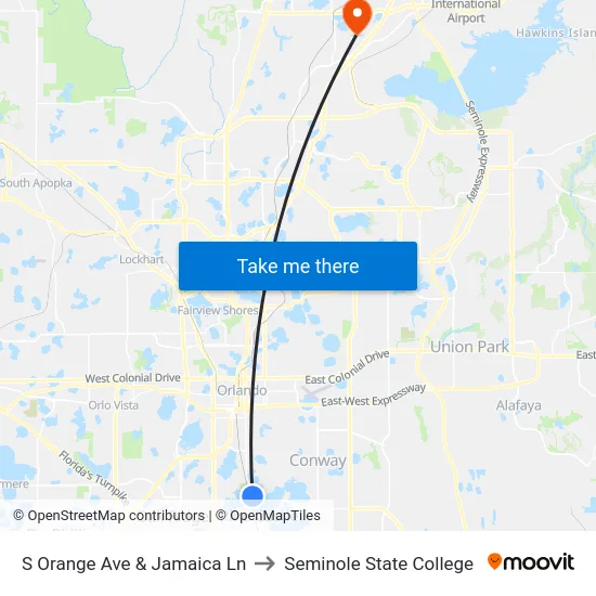 S Orange Ave & Jamaica Ln to Seminole State College map
