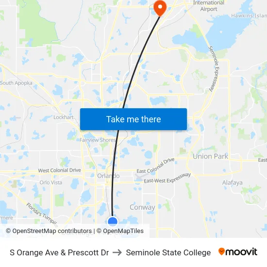 S Orange Ave & Prescott Dr to Seminole State College map