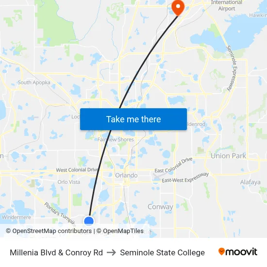 Millenia Blvd & Conroy Rd to Seminole State College map