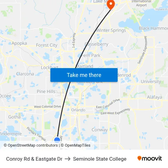 Conroy Rd & Eastgate Dr to Seminole State College map