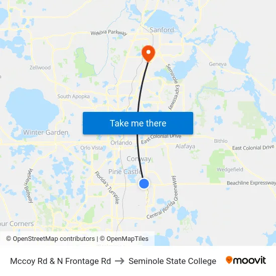 Mccoy Rd & N Frontage Rd to Seminole State College map