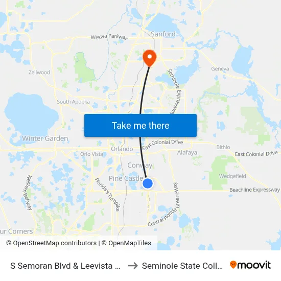 S Semoran Blvd & Leevista Blvd to Seminole State College map