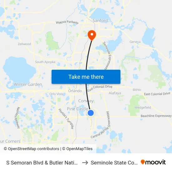 S Semoran Blvd & Butler National Dr to Seminole State College map
