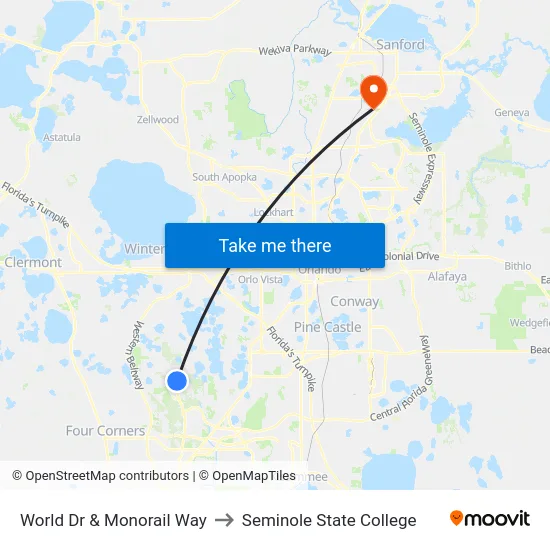 World Dr & Monorail Way to Seminole State College map