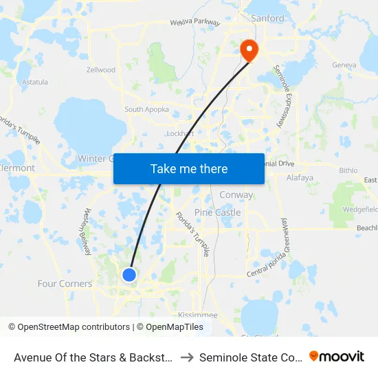 Avenue Of the Stars & Backstage Ln to Seminole State College map
