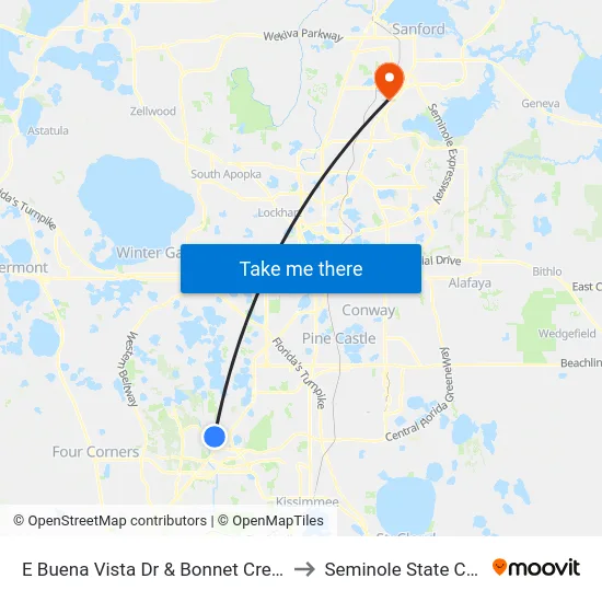 E Buena Vista Dr & Bonnet Creek Pkwy to Seminole State College map