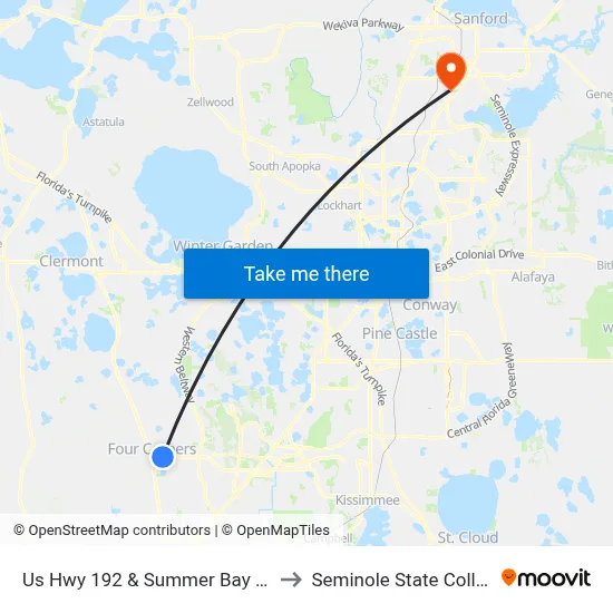 Us Hwy 192 & Summer Bay Blvd to Seminole State College map