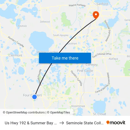 Us Hwy 192 & Summer Bay Blvd to Seminole State College map
