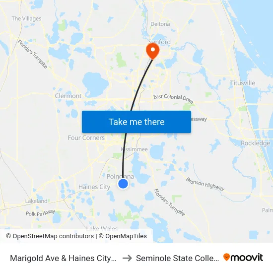 Marigold Ave & Haines City Rd to Seminole State College map