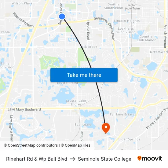 Rinehart Rd & Wp Ball Blvd to Seminole State College map