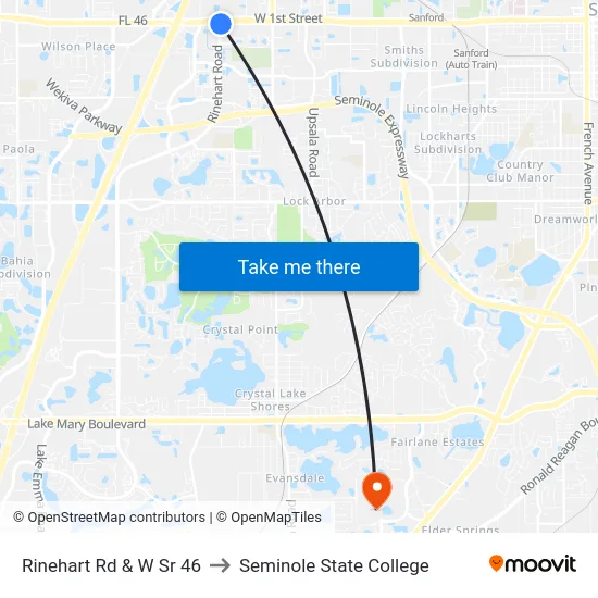 Rinehart Rd & W Sr 46 to Seminole State College map