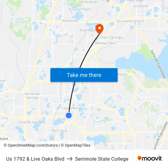 Us 1792  & Live Oaks Blvd to Seminole State College map