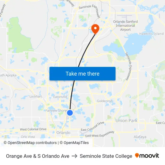 Orange Ave & S Orlando Ave to Seminole State College map
