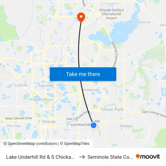 Lake Underhill Rd & S Chickasaw Trl to Seminole State College map