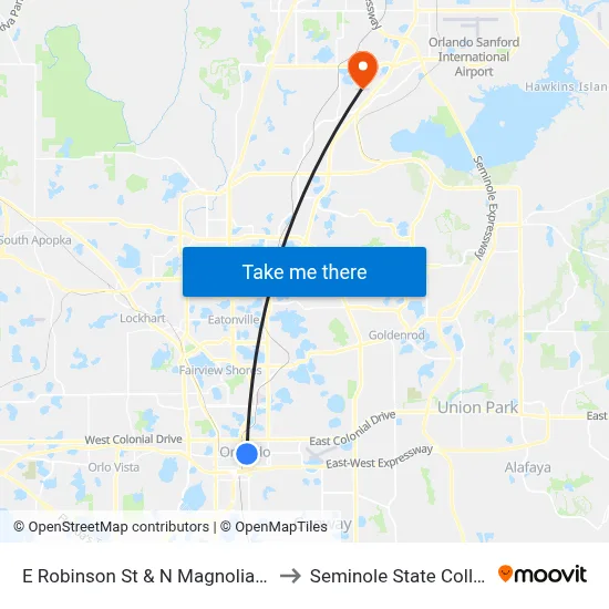 E Robinson St & N Magnolia Ave to Seminole State College map