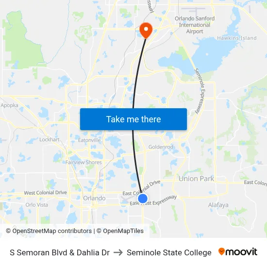 S Semoran Blvd & Dahlia Dr to Seminole State College map
