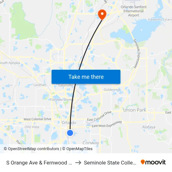 S Orange Ave & Fernwood St to Seminole State College map