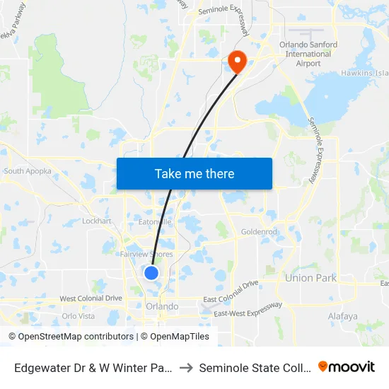 Edgewater Dr & W Winter Park St to Seminole State College map