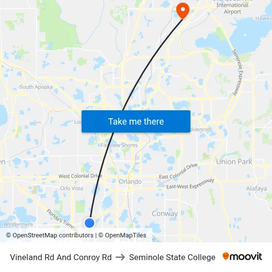 Vineland Rd And Conroy Rd to Seminole State College map