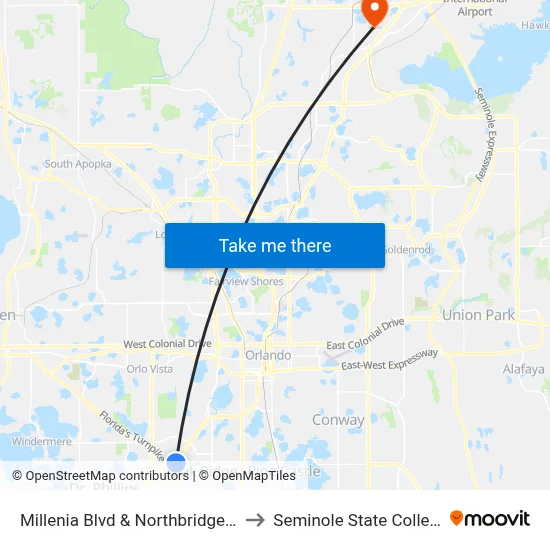 Millenia Blvd & Northbridge Dr to Seminole State College map
