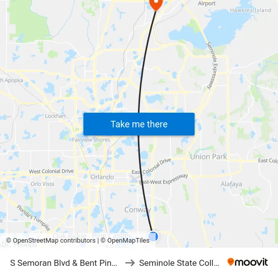 S Semoran Blvd & Bent Pine Dr to Seminole State College map