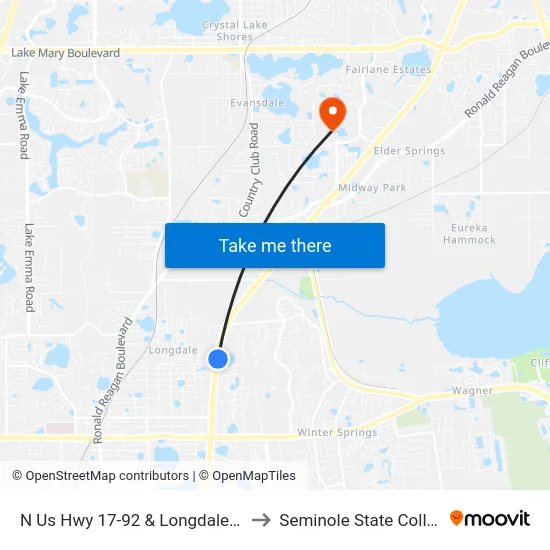 N Us Hwy 17-92 & Longdale Ave to Seminole State College map
