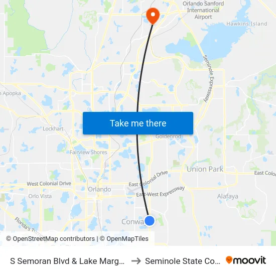 S Semoran Blvd & Lake Margaret Dr to Seminole State College map