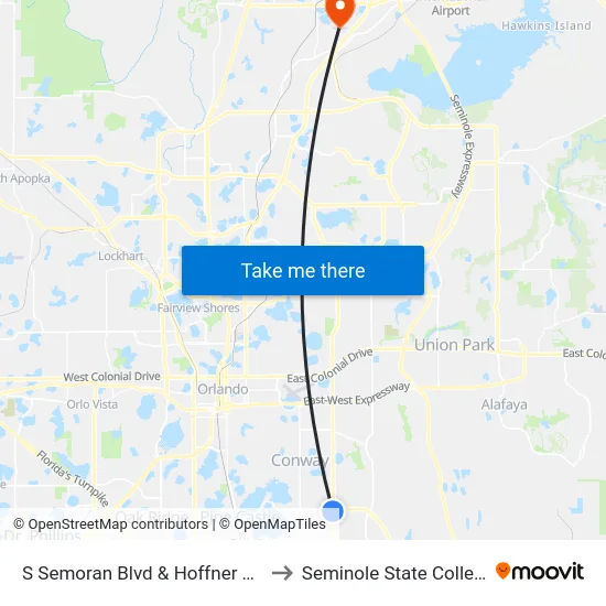 S Semoran Blvd & Hoffner Ave to Seminole State College map