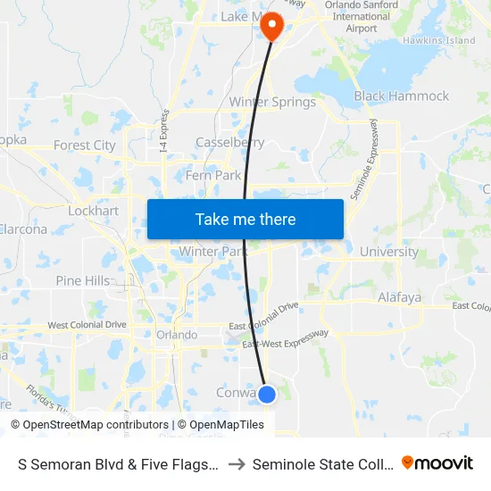 S Semoran Blvd & Five Flags Blvd to Seminole State College map