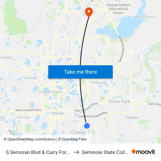 S Semoran Blvd & Curry Ford Rd to Seminole State College map