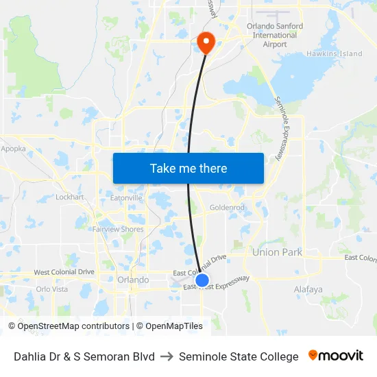 Dahlia Dr & S Semoran Blvd to Seminole State College map