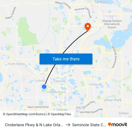 Cinderlane Pkwy & N Lake Orlando Pkwy to Seminole State College map