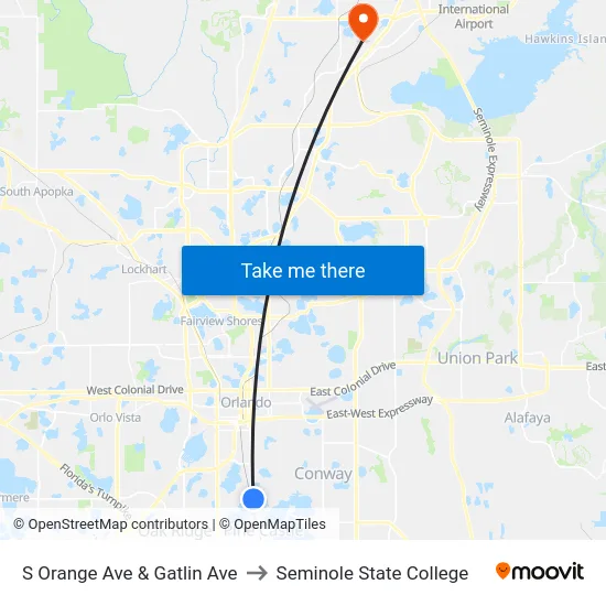 S Orange Ave & Gatlin Ave to Seminole State College map
