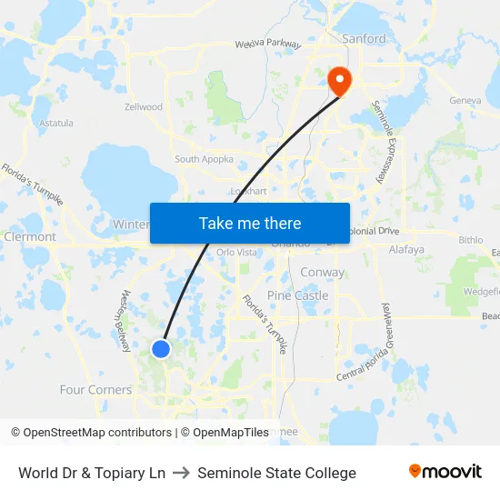 World Dr & Topiary Ln to Seminole State College map