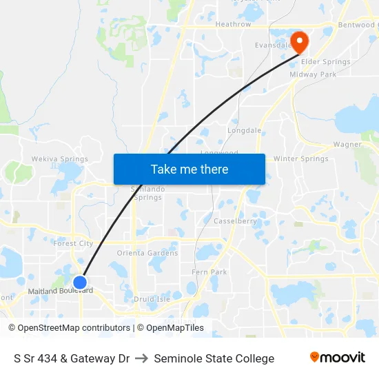 S Sr 434 & Gateway Dr to Seminole State College map