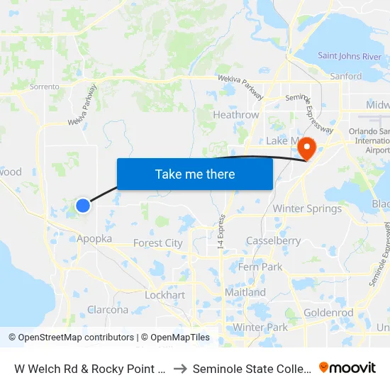 W Welch Rd & Rocky Point Rd to Seminole State College map
