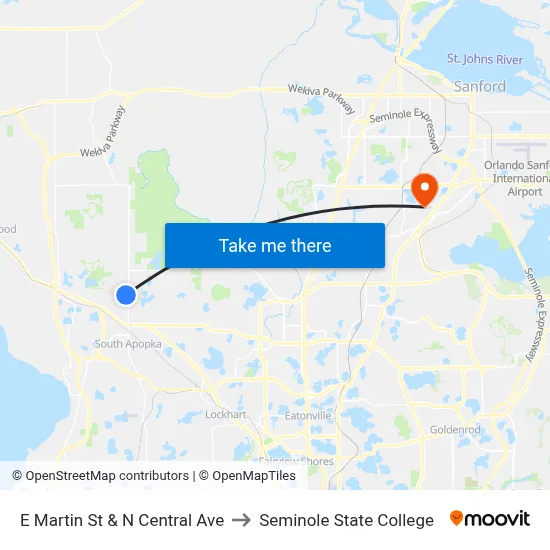 E Martin St & N Central Ave to Seminole State College map