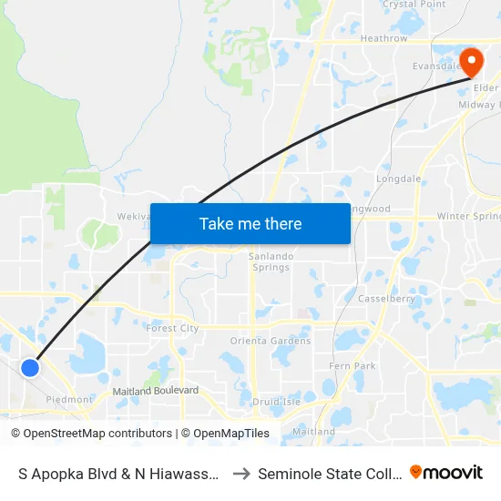 S Apopka Blvd & N Hiawassee Rd to Seminole State College map
