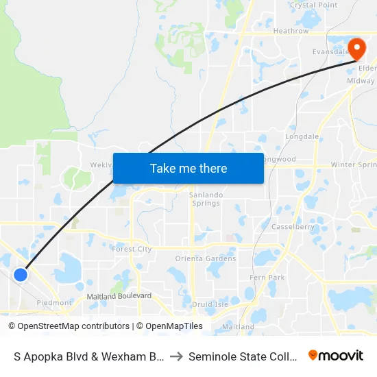 S Apopka Blvd & Wexham Blvd to Seminole State College map