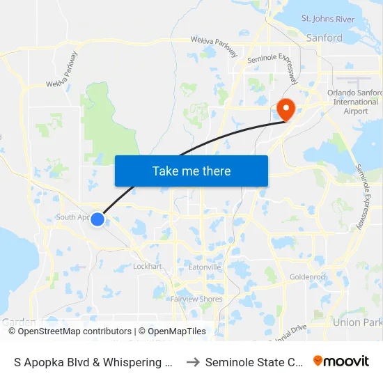 S Apopka Blvd & Whispering Winds Ct to Seminole State College map