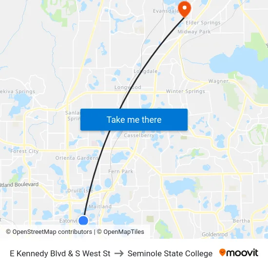 E Kennedy Blvd & S West St to Seminole State College map