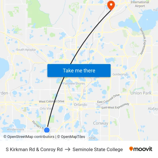 S Kirkman Rd & Conroy Rd to Seminole State College map