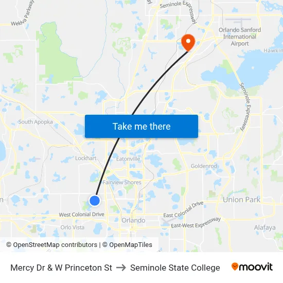 Mercy Dr & W Princeton St to Seminole State College map