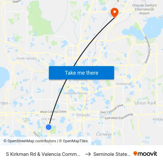 S Kirkman Rd And Valencia Community College Dr to Seminole State College map